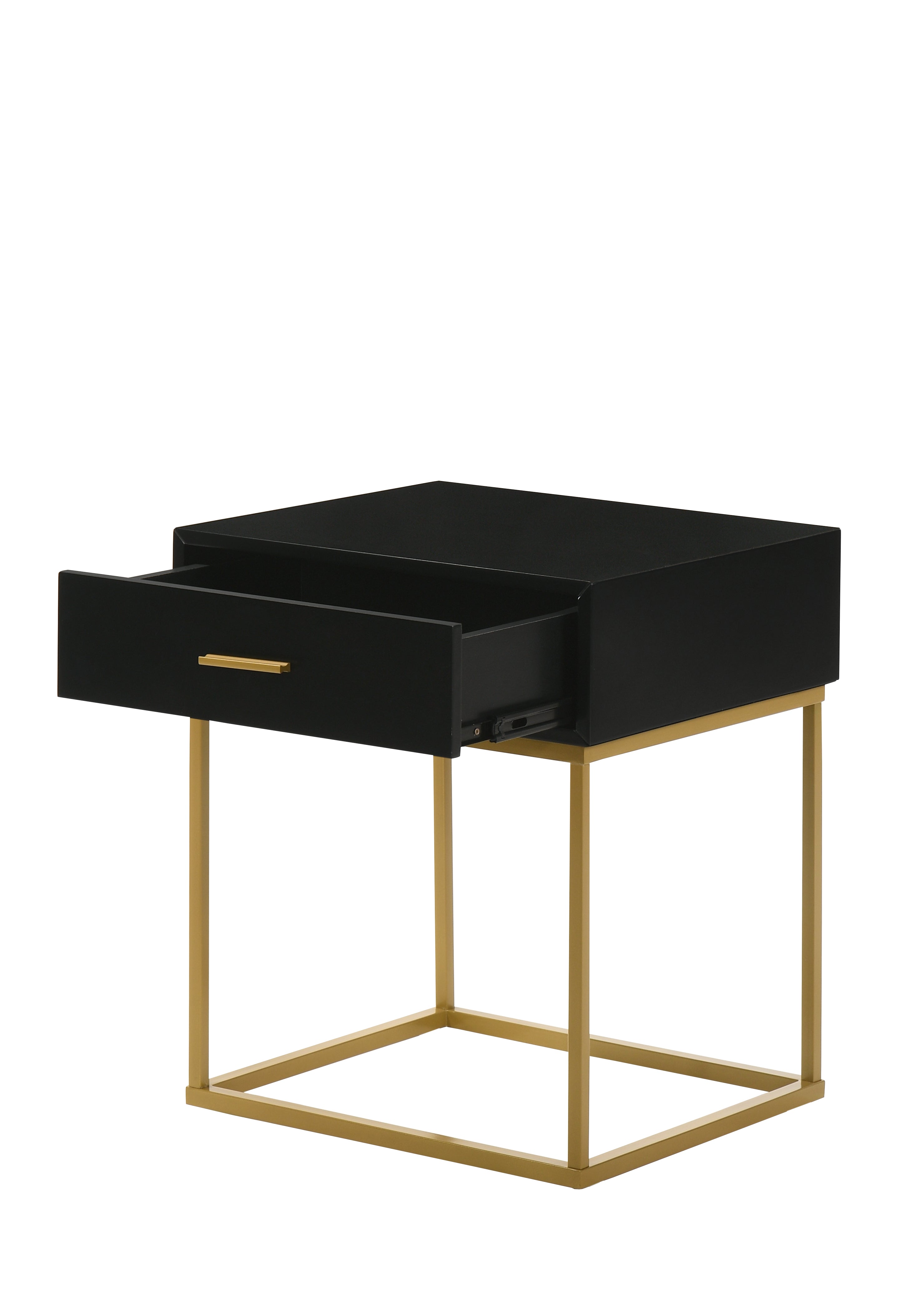 Black One Drawer with Gold Legs Beside Accent Nightstand