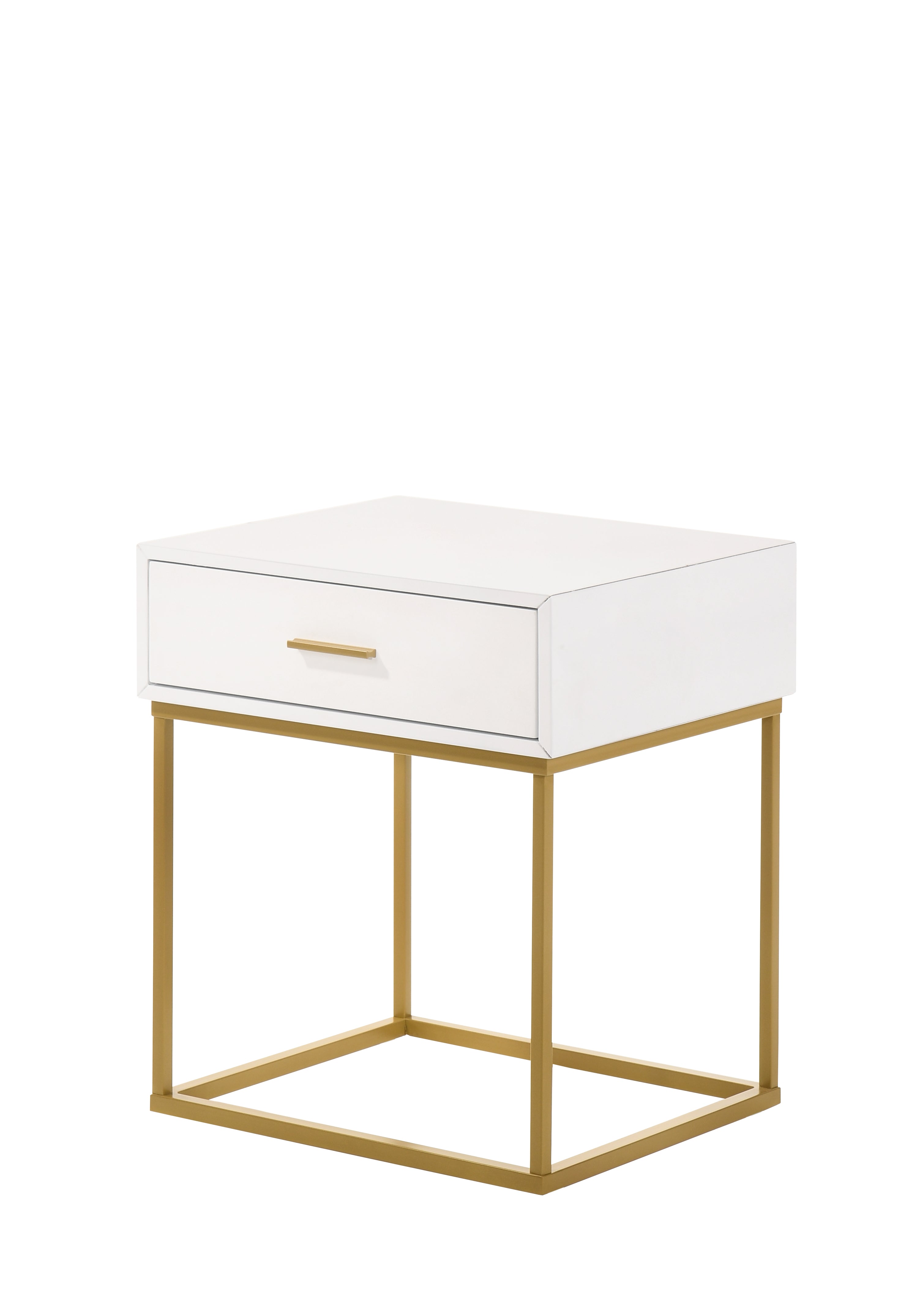 White One Drawer with Gold Legs Beside Accent Nightstand