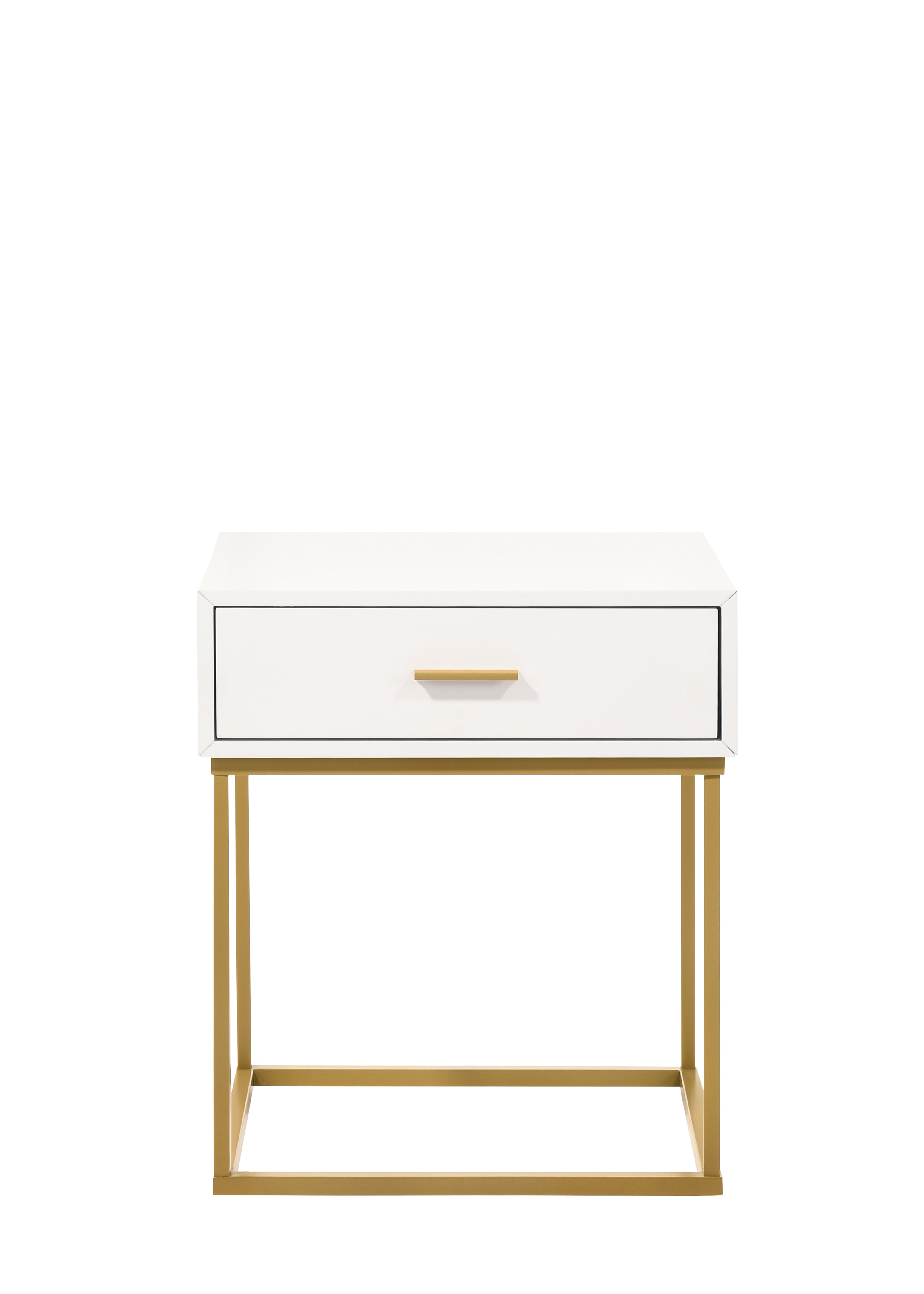 White One Drawer with Gold Legs Beside Accent Nightstand