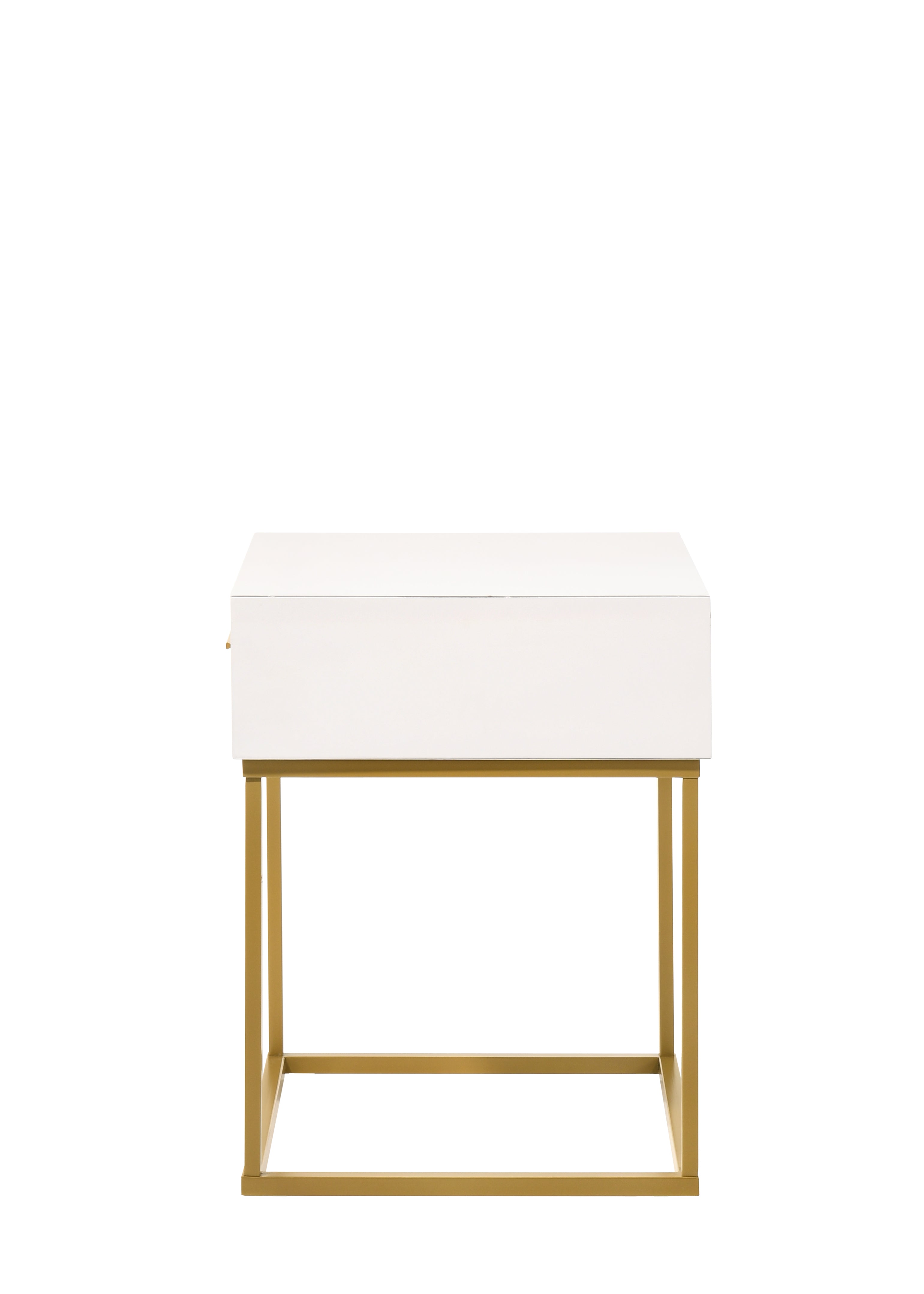 White One Drawer with Gold Legs Beside Accent Nightstand