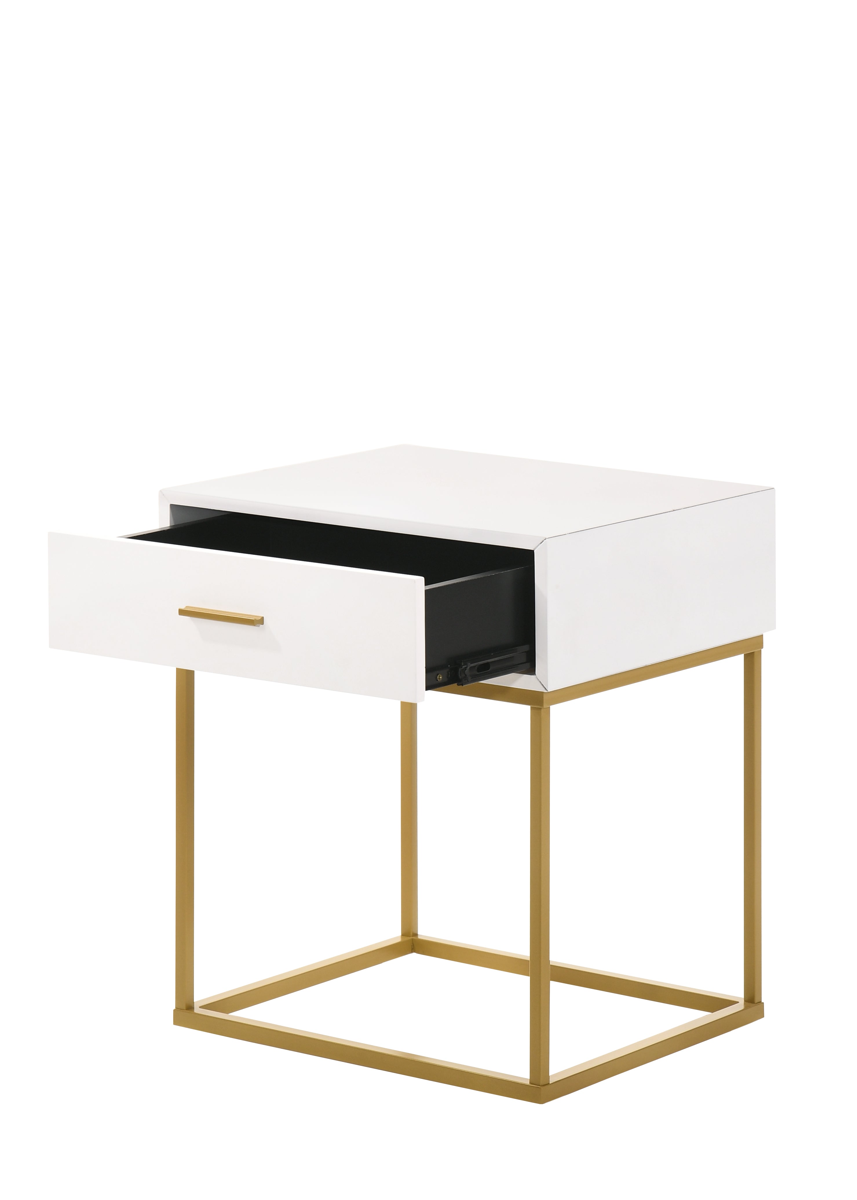 White One Drawer with Gold Legs Beside Accent Nightstand