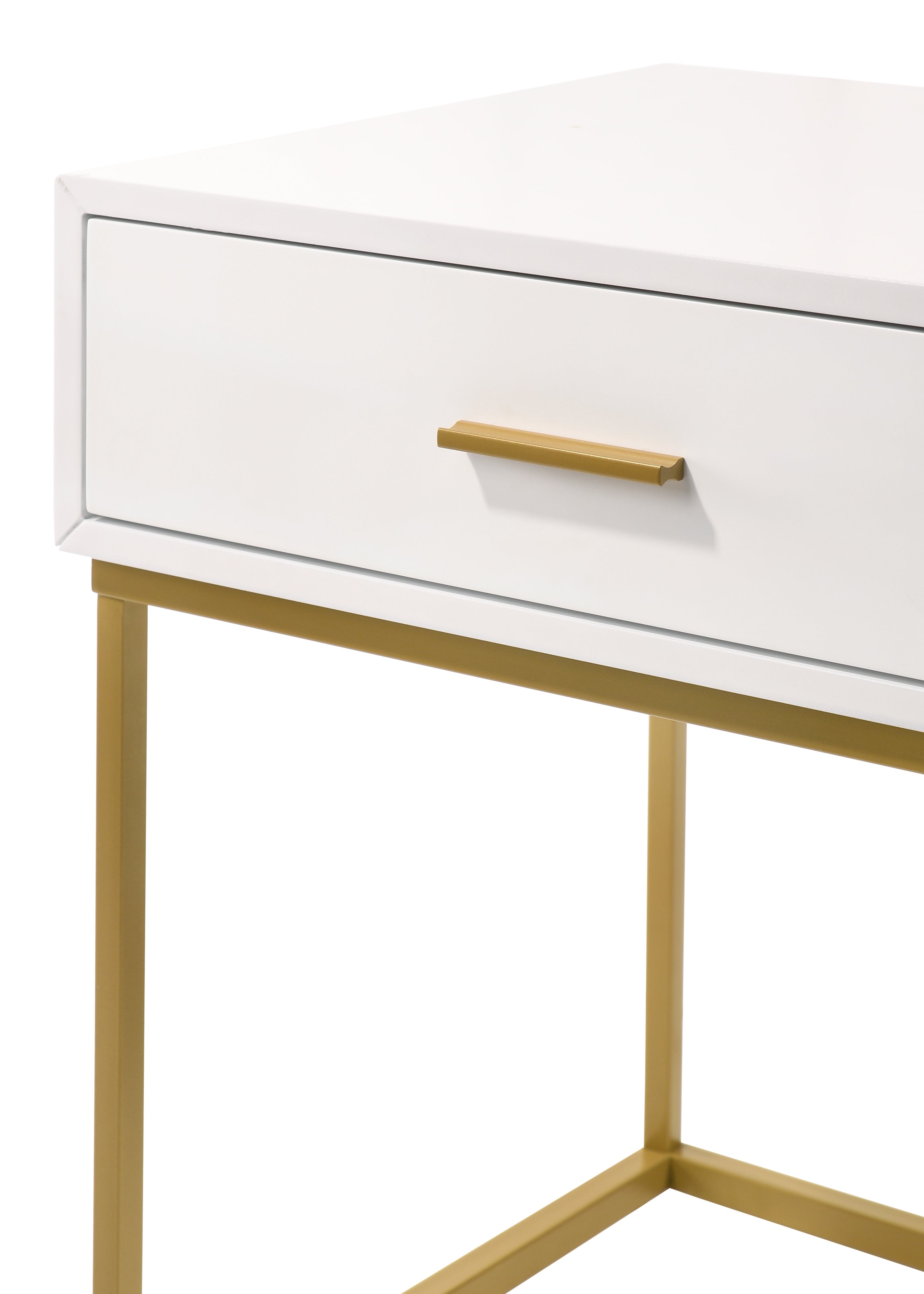 White One Drawer with Gold Legs Beside Accent Nightstand