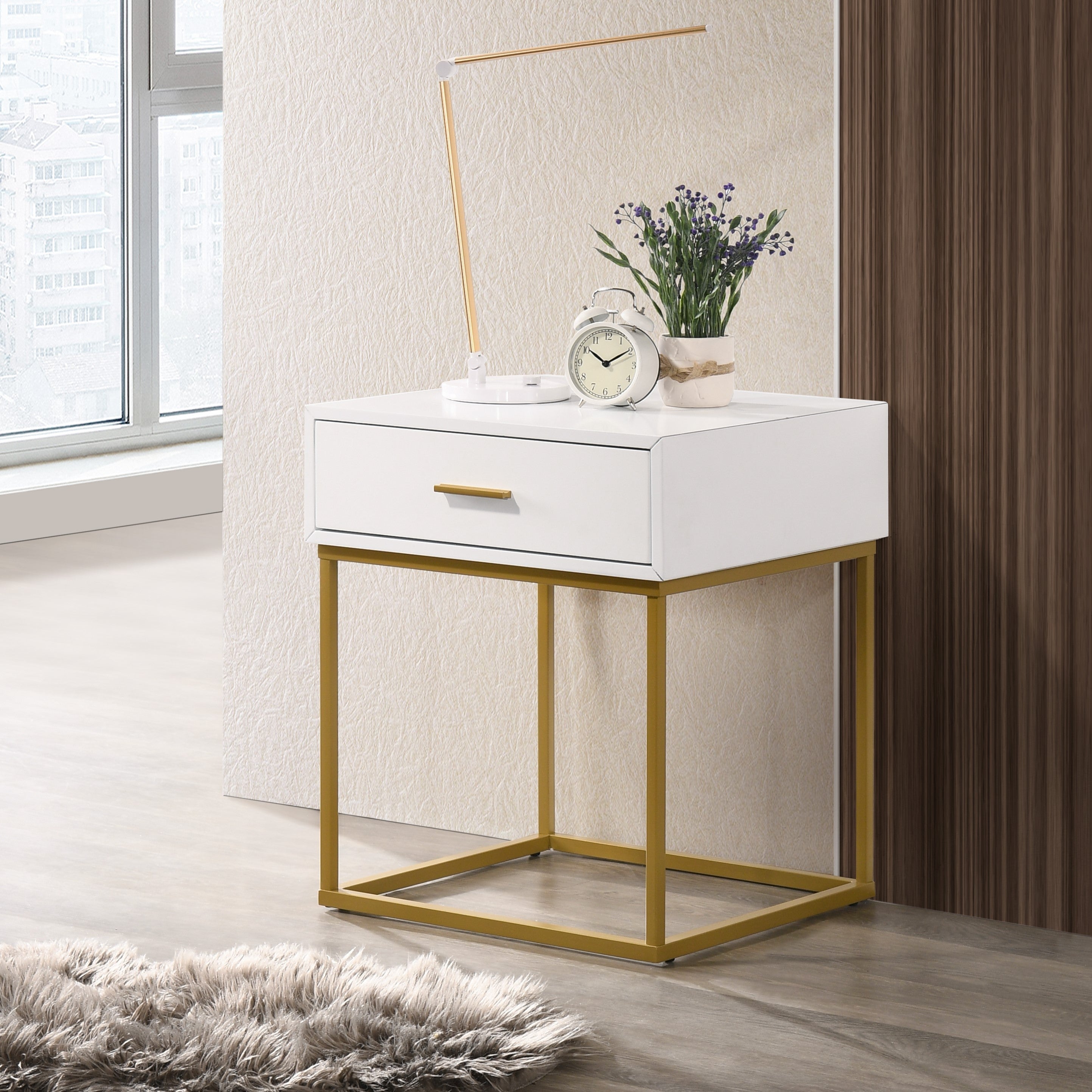 Catalina Nighstand One Drawer with Gold Legs