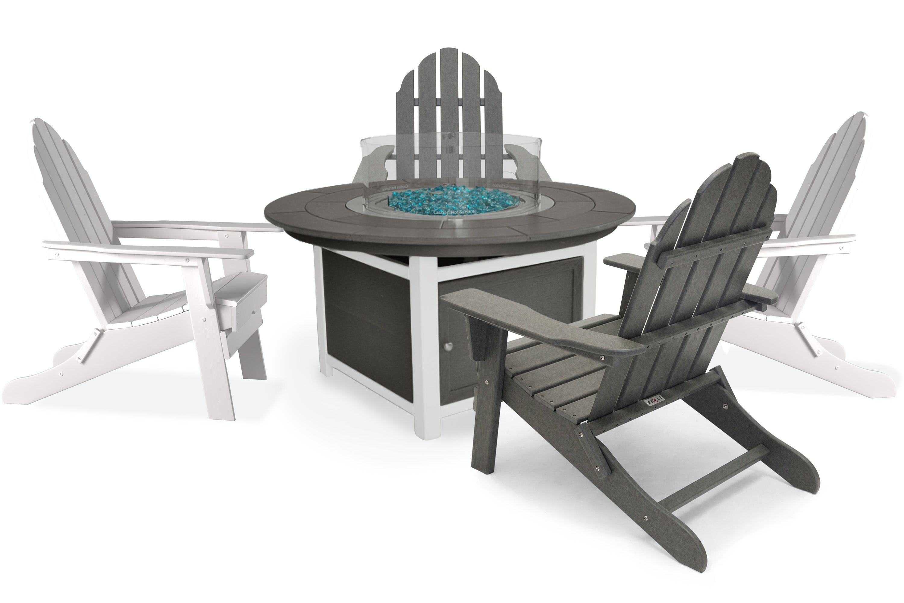Vail 48" Two-Tone Fire Pit Table, Round Top with Four Balboa Chairs
