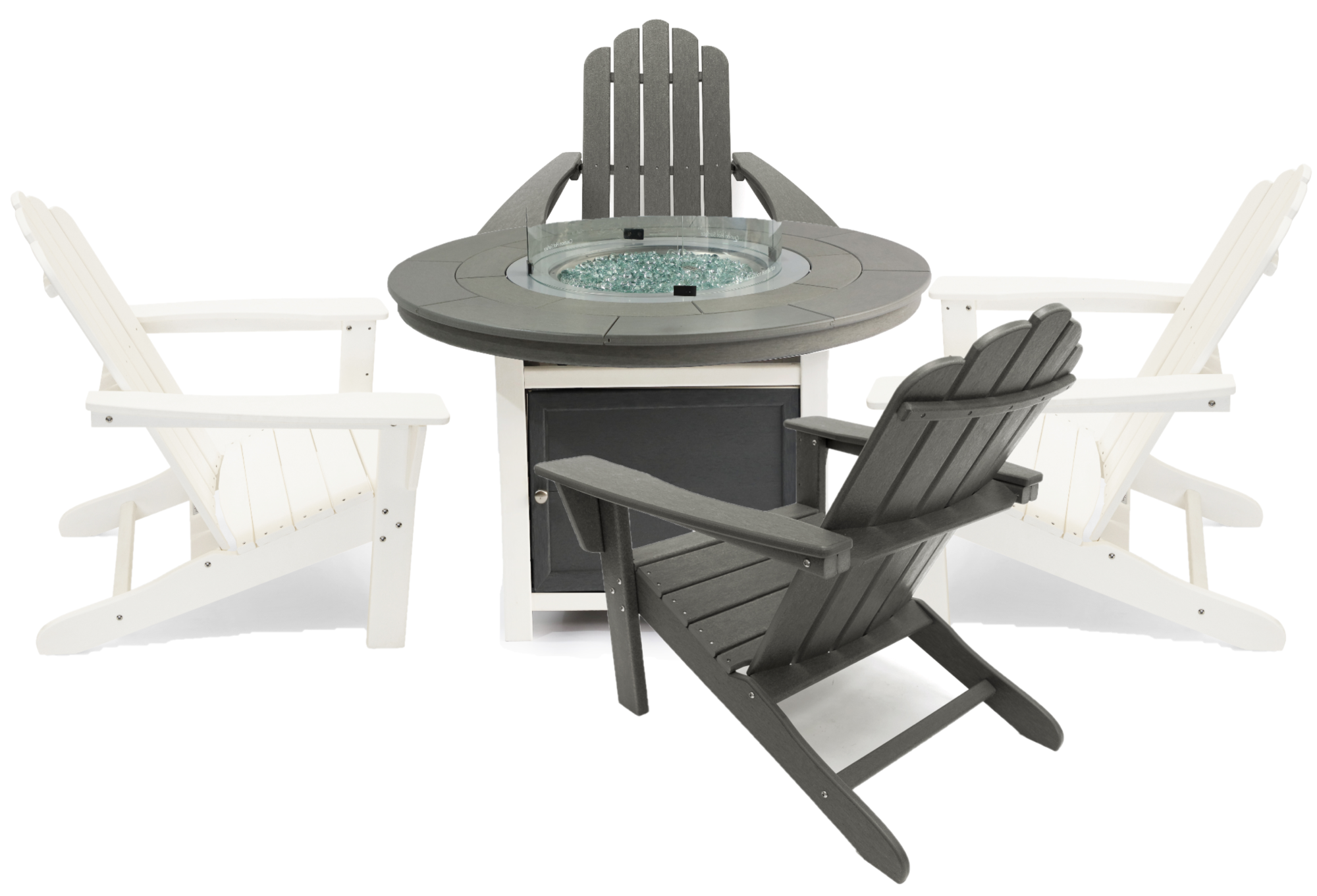 Vail 48" Two-Tone Fire Pit Table, Round Top with Four Marina Chairs