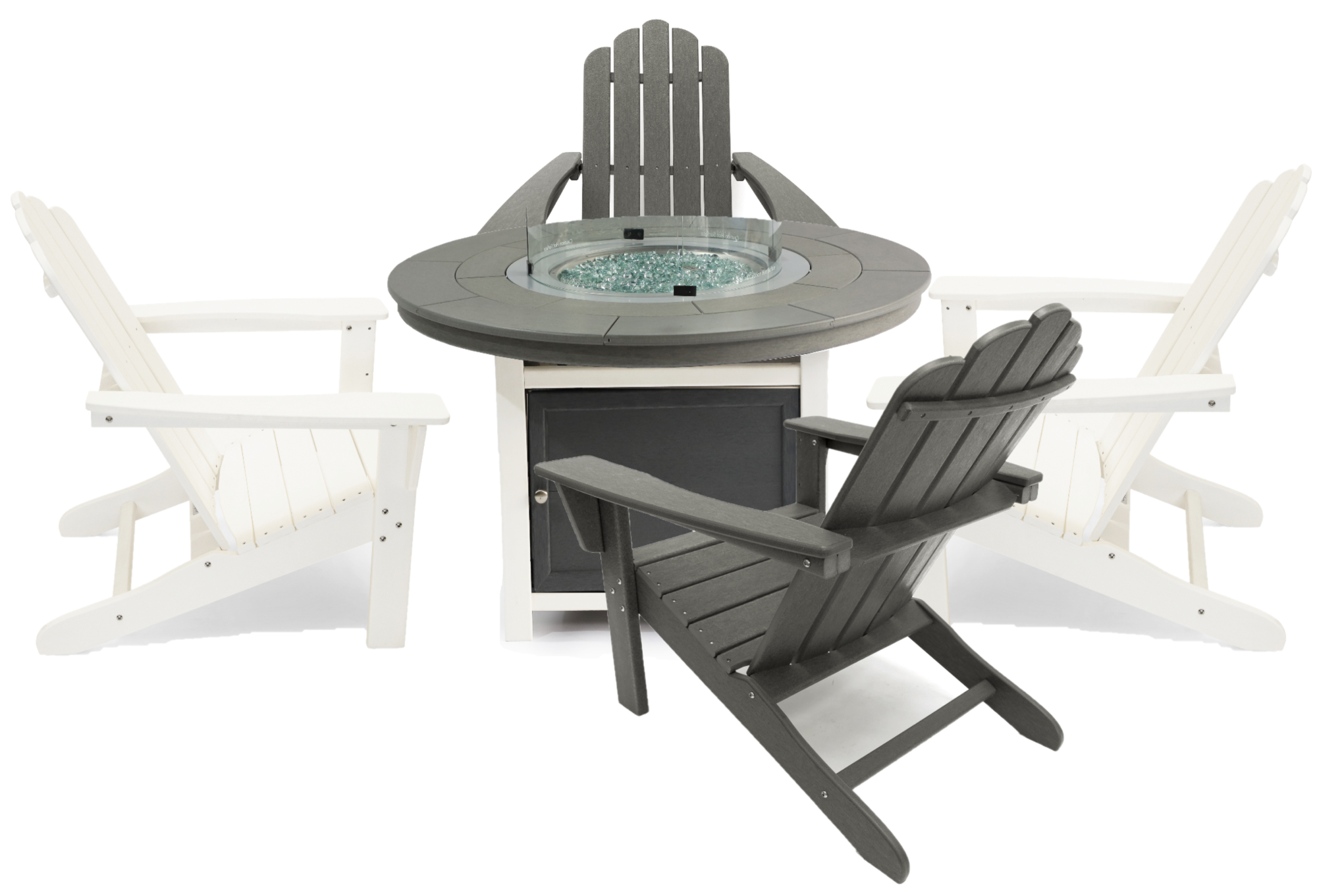 LuXeo Vail 48" Two-Tone Fire Pit Table, Round Top with Four Marina Chairs