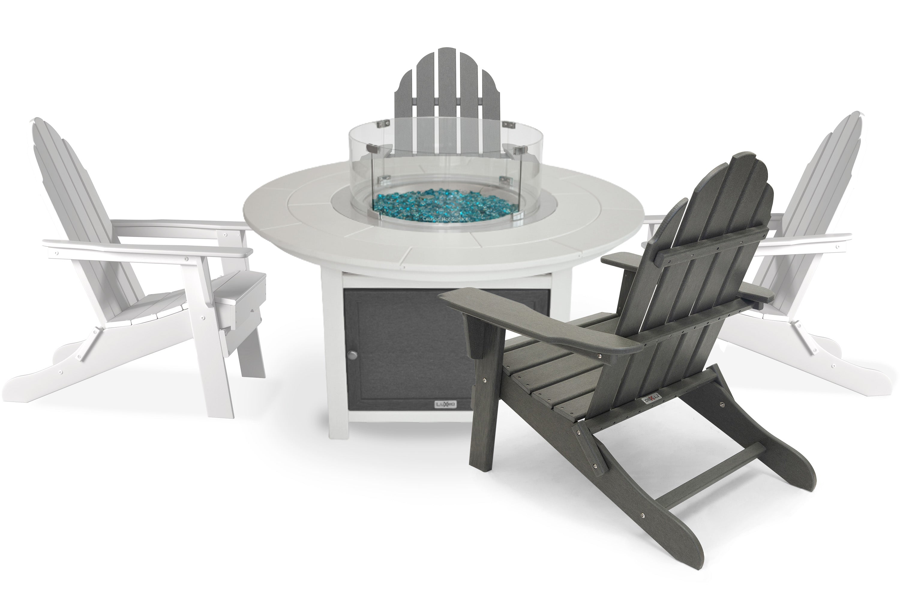 Vail 48" Two-Tone Fire Pit Table, Round Top with Four Balboa Chairs