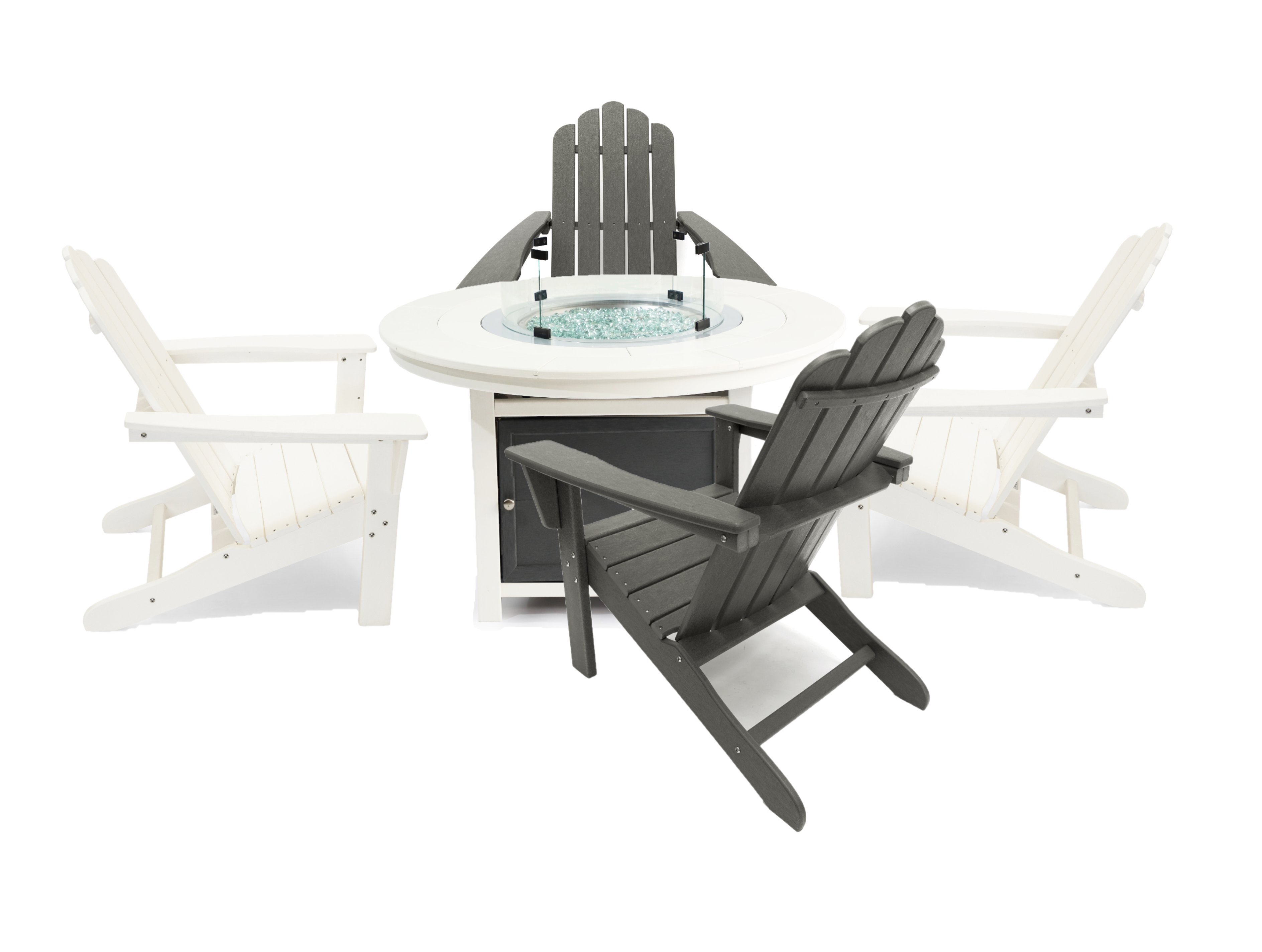 LuXeo Vail 48" Two-Tone Fire Pit Table, Round Top with Four Marina Chairs