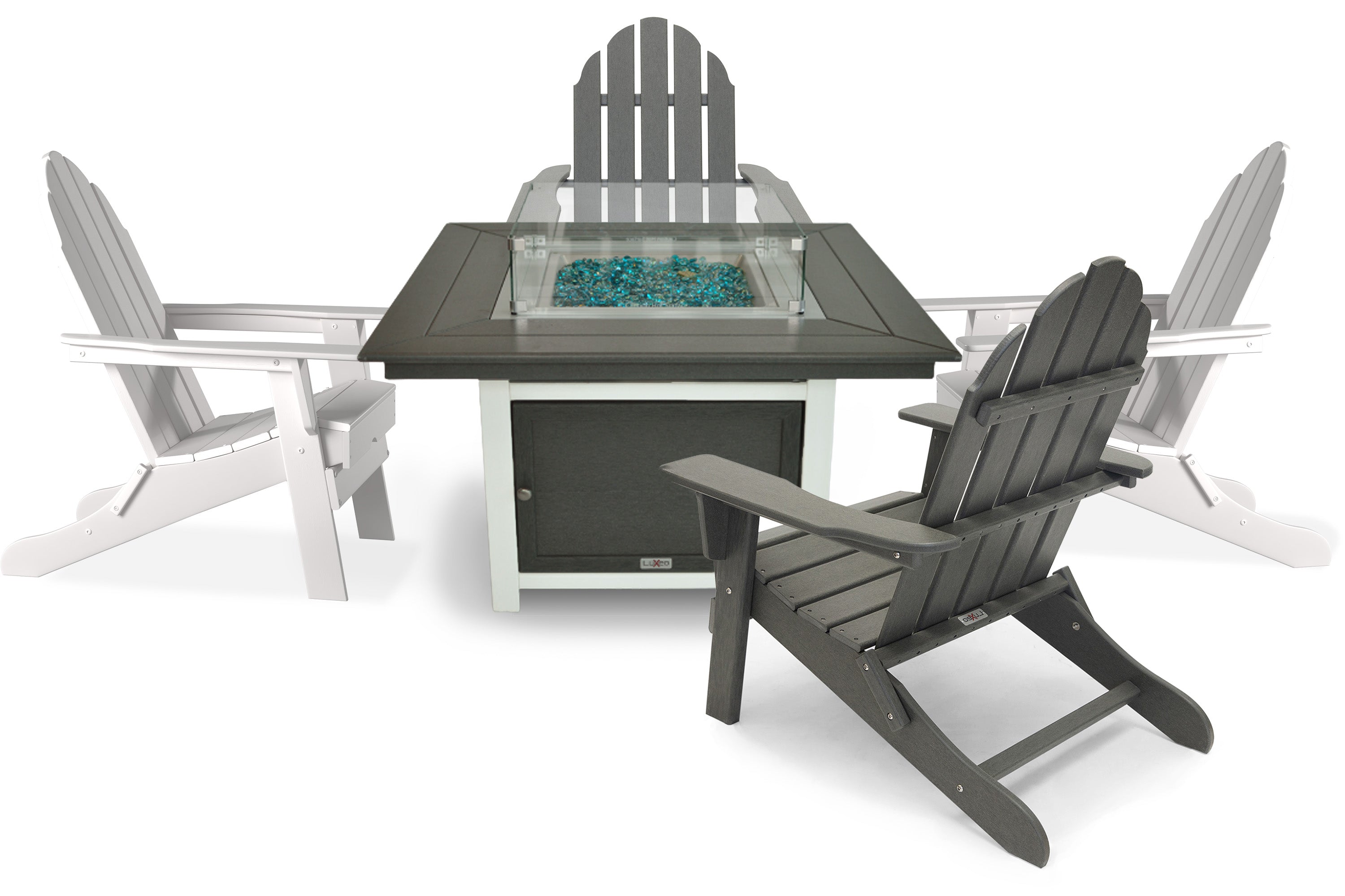 Park City 42" Two-Tone Fire Pit Table, Square Top with Four Balboa Chairs