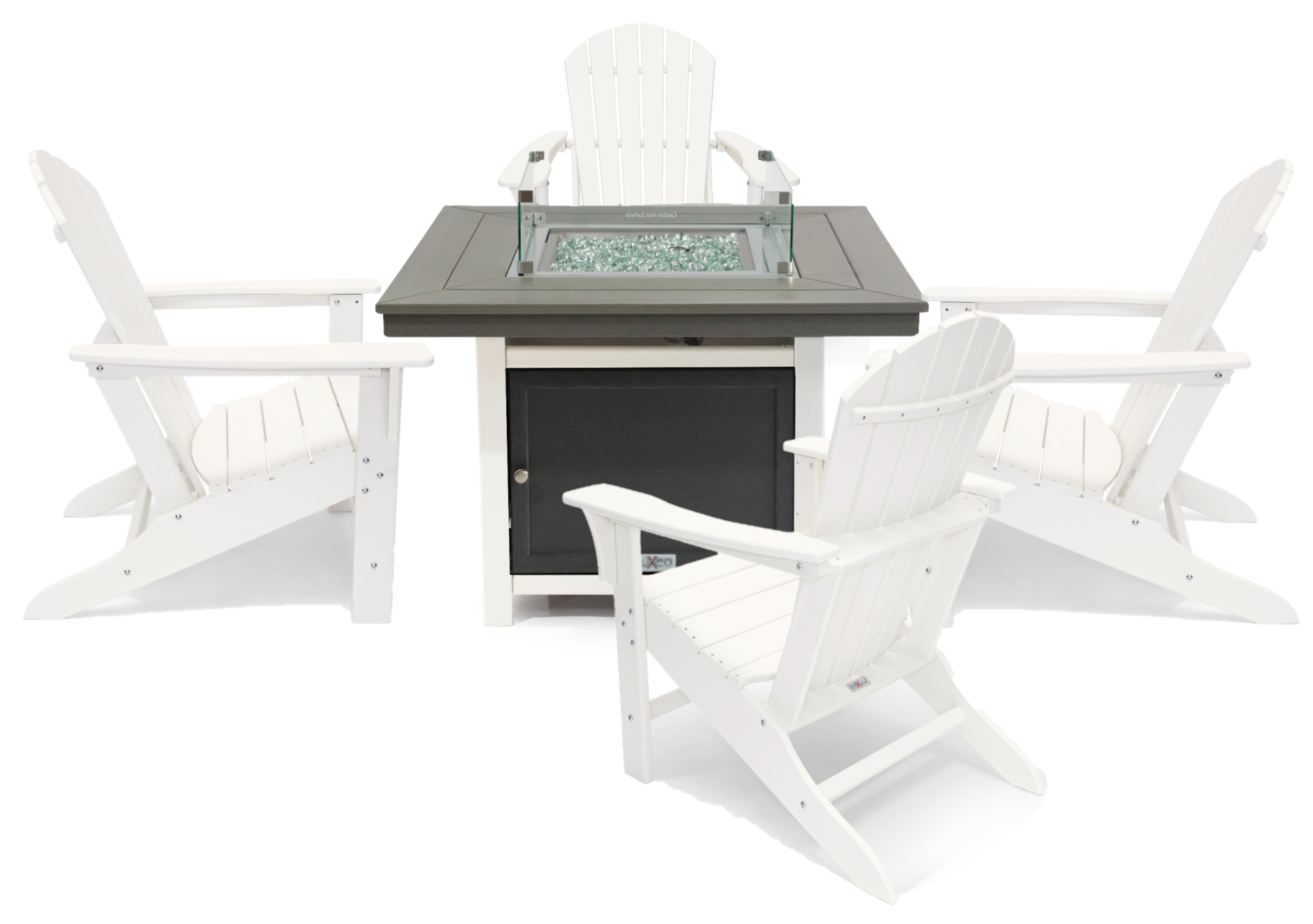 Park City 42" Two-Tone Fire Pit Table, Square Top with Four Hampton Chairs