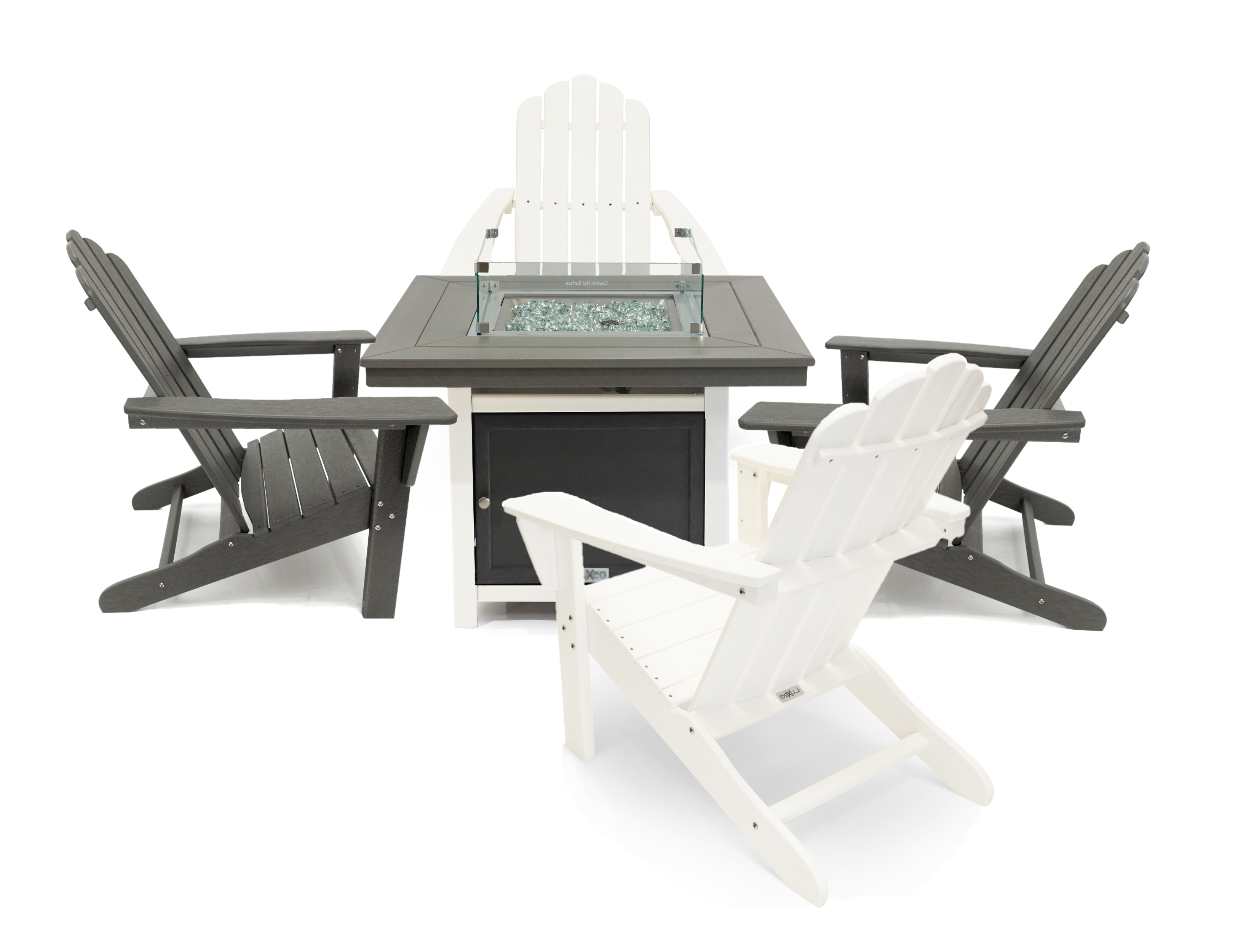 Park City 42" Two-Tone Fire Pit Table, Square Top with Four Marina Chairs