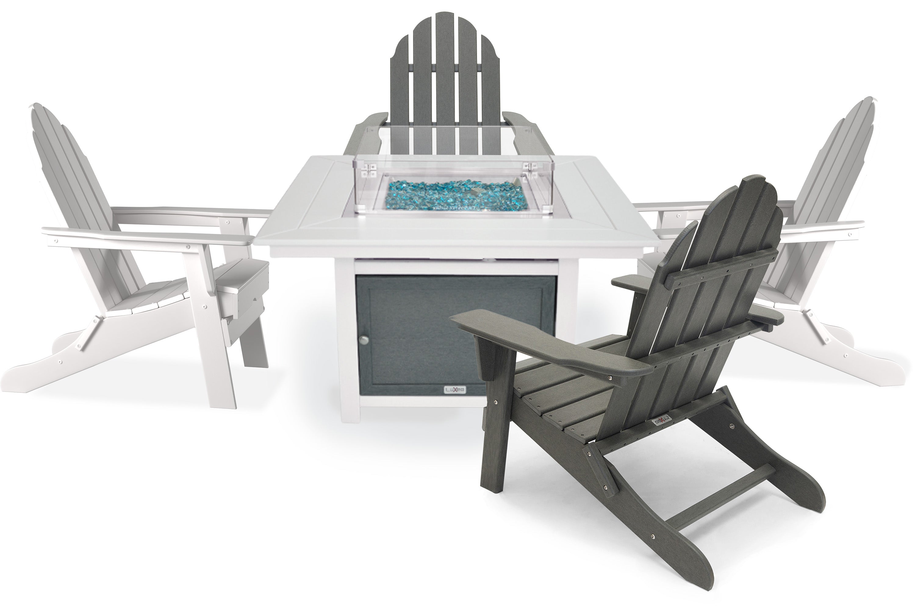 Park City 42" Two-Tone Fire Pit Table, Square Top with Four Balboa Chairs